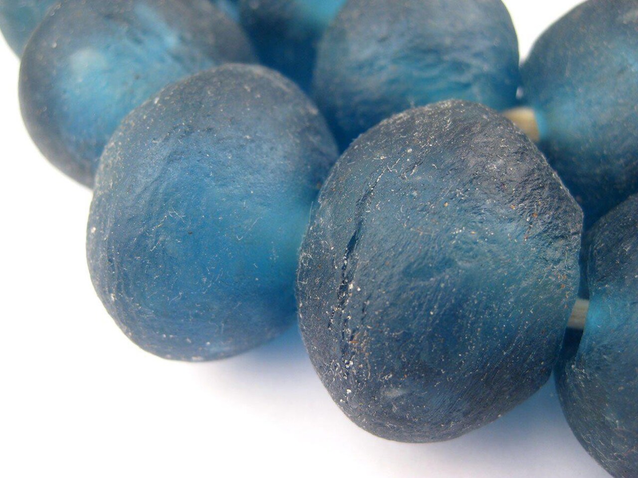 Super Jumbo Recycled Glass Beads - Beaded Wall Hangings - Extra Large African Sea Glass Beads 32-35mm - The Bead Chest (Light Blue)